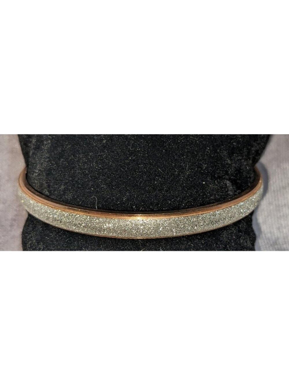 Glam Luxe Signed D Stainless Steel Rose Gold Glitter Bangle Bracelet